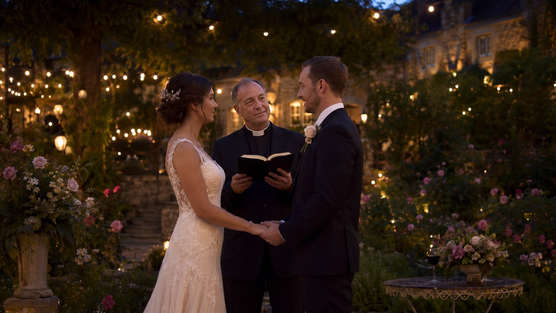 Illustrative wedding ceremony at dusk