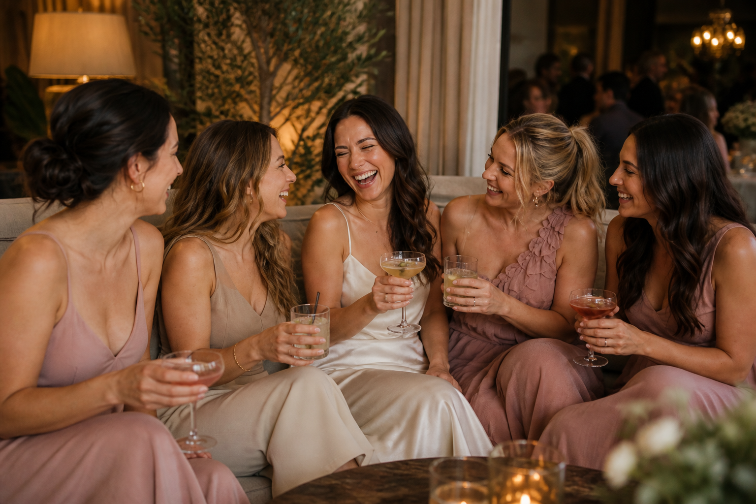 Friends laughing together on a hen weekend