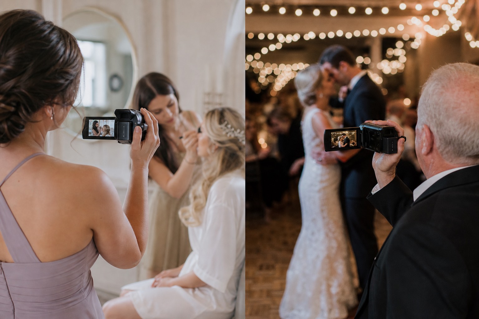 Illustrative: two guests filming with Panasonic camcorders