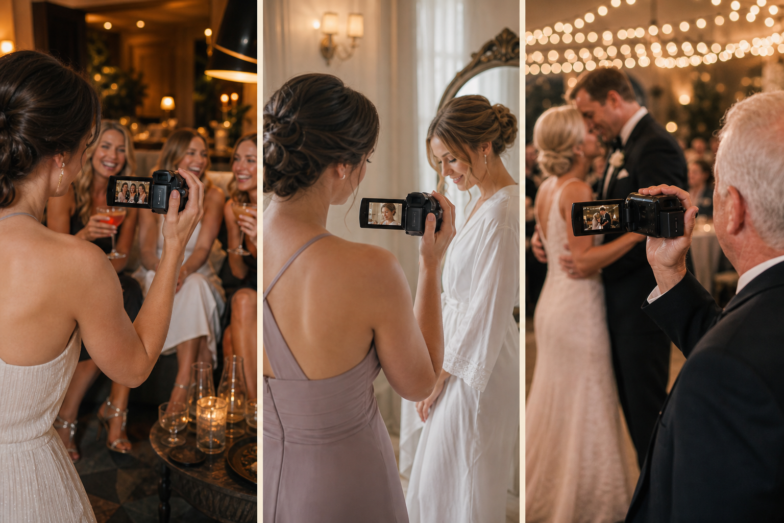 Illustrative: one hen-party camcorder and two wedding camcorders